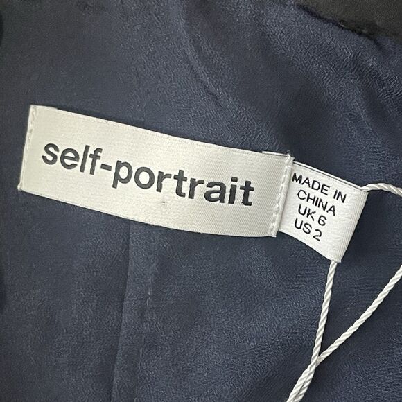 SELF PORTRAIT Metallic Leopard Frill Mini Dress Size 2 Black NEW Slim Fit Party - Picture 9 of 13